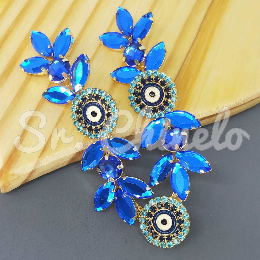 Cabedal Selene, Olho Grego, Banhado, Rebite, Azul Royal