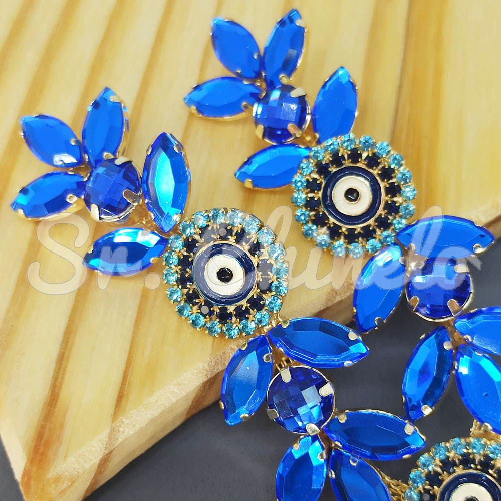 Cabedal Selene, Olho Grego, Banhado, Rebite, Azul Royal