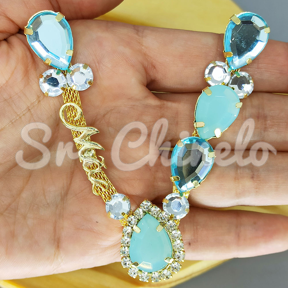 Cabedal Mãe, Gotas com Strass, Banhado, Rebite