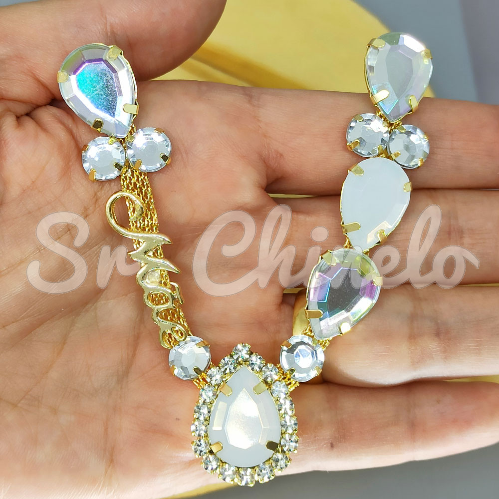 Cabedal Mãe, Gotas com Strass, Banhado, Rebite