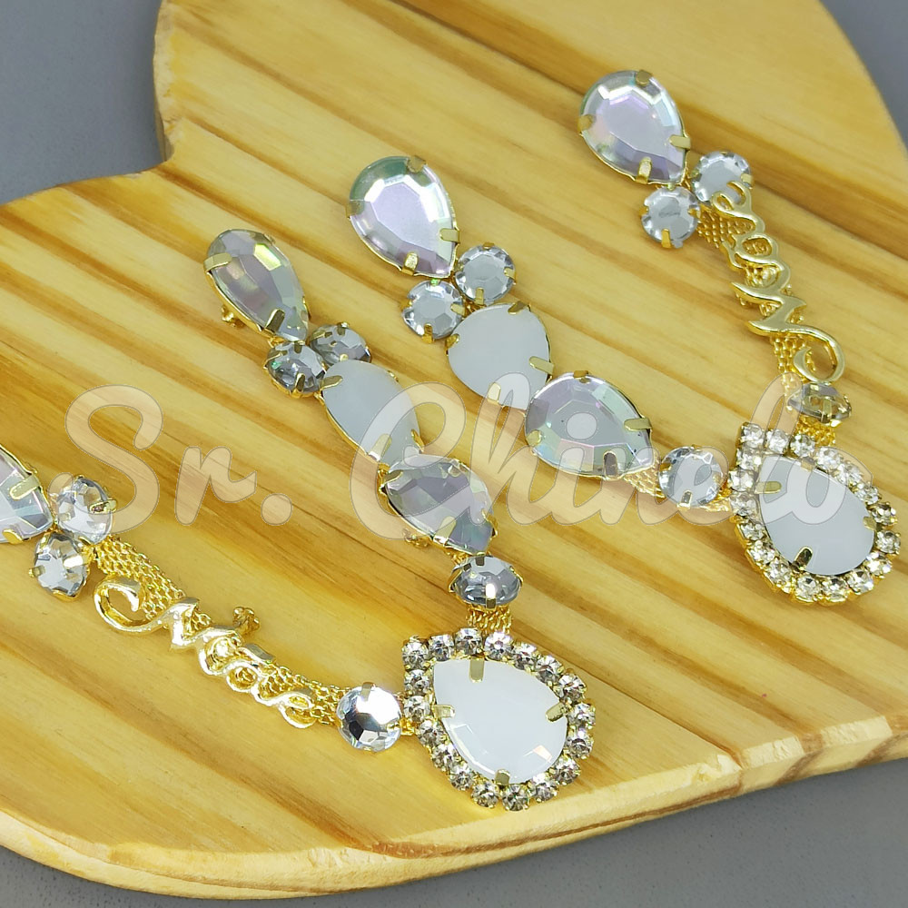 Cabedal Mãe, Gotas com Strass, Banhado, Rebite
