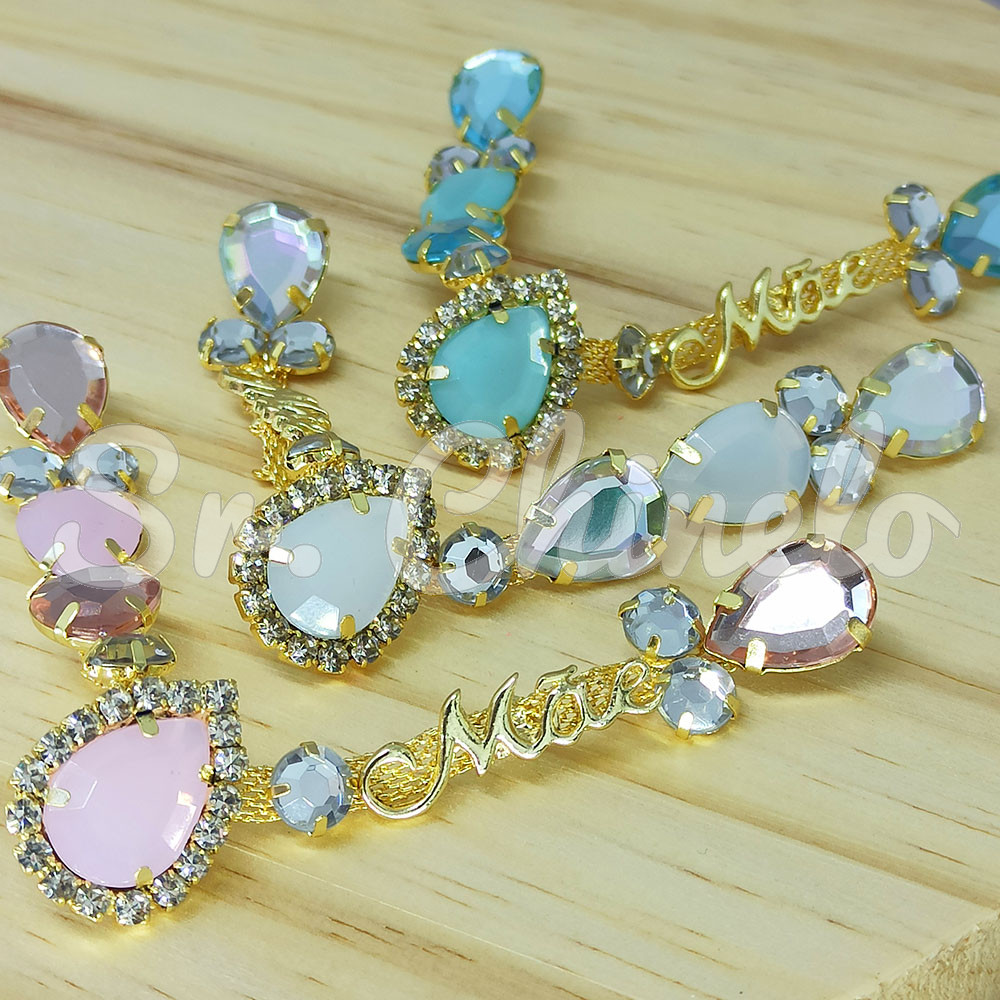 Cabedal Mãe, Gotas com Strass, Banhado, Rebite