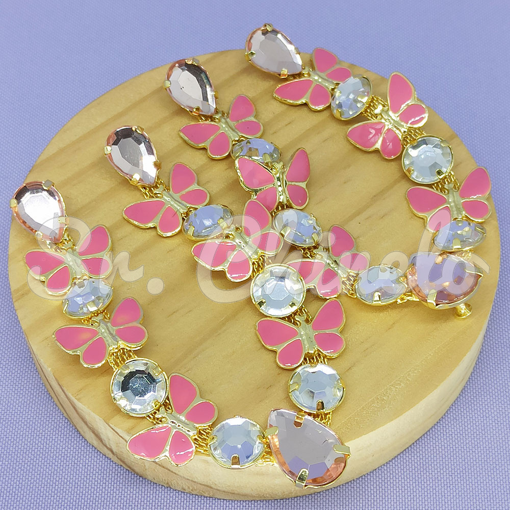 Cabedal Anita, Banhado, Rebite, Borboletas, Rosa Claro