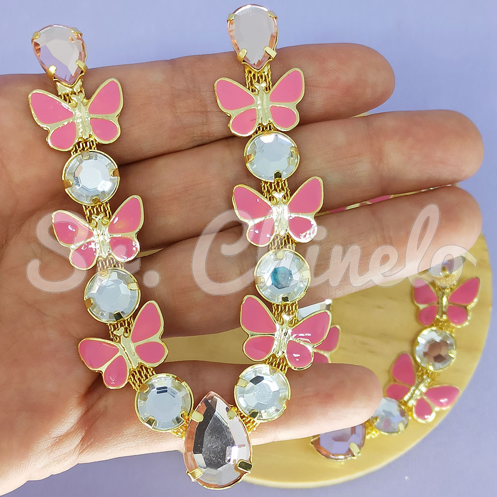 Cabedal Anita, Banhado, Rebite, Borboletas, Rosa Claro