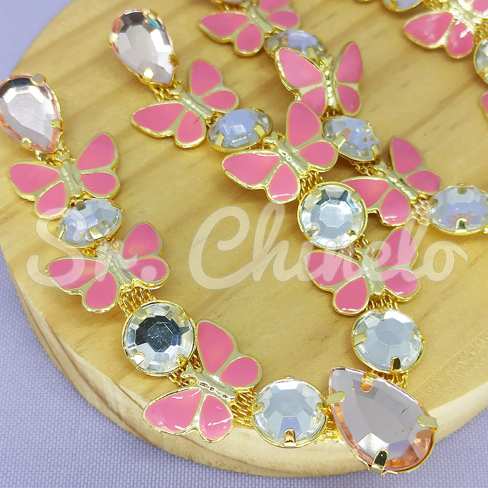 Cabedal Anita, Banhado, Rebite, Borboletas, Rosa Claro