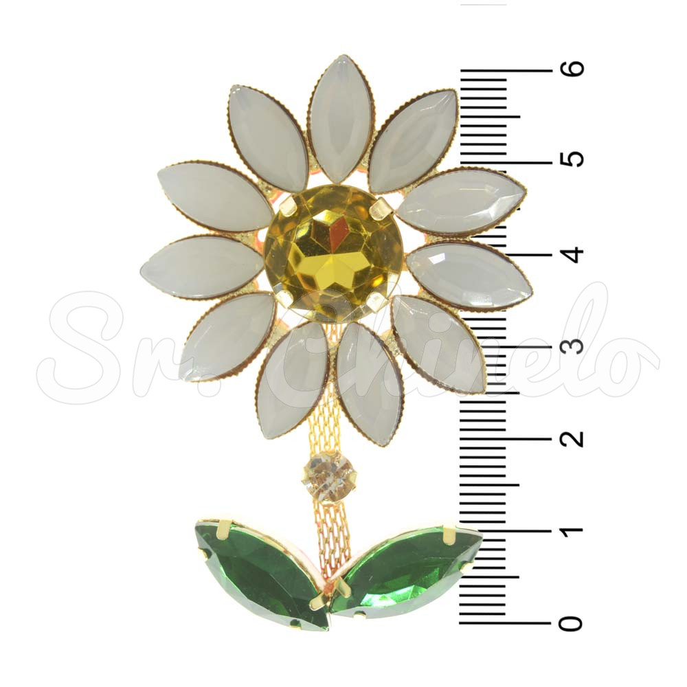 Cabedal Girassol, Banhado, Rebite, Branco/Amarelo/Verde