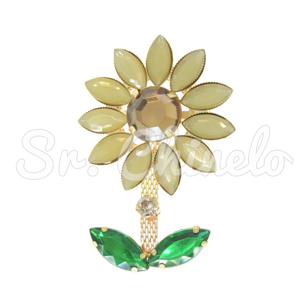 Cabedal Girassol, Banhado, Rebite, Marrom/Verde