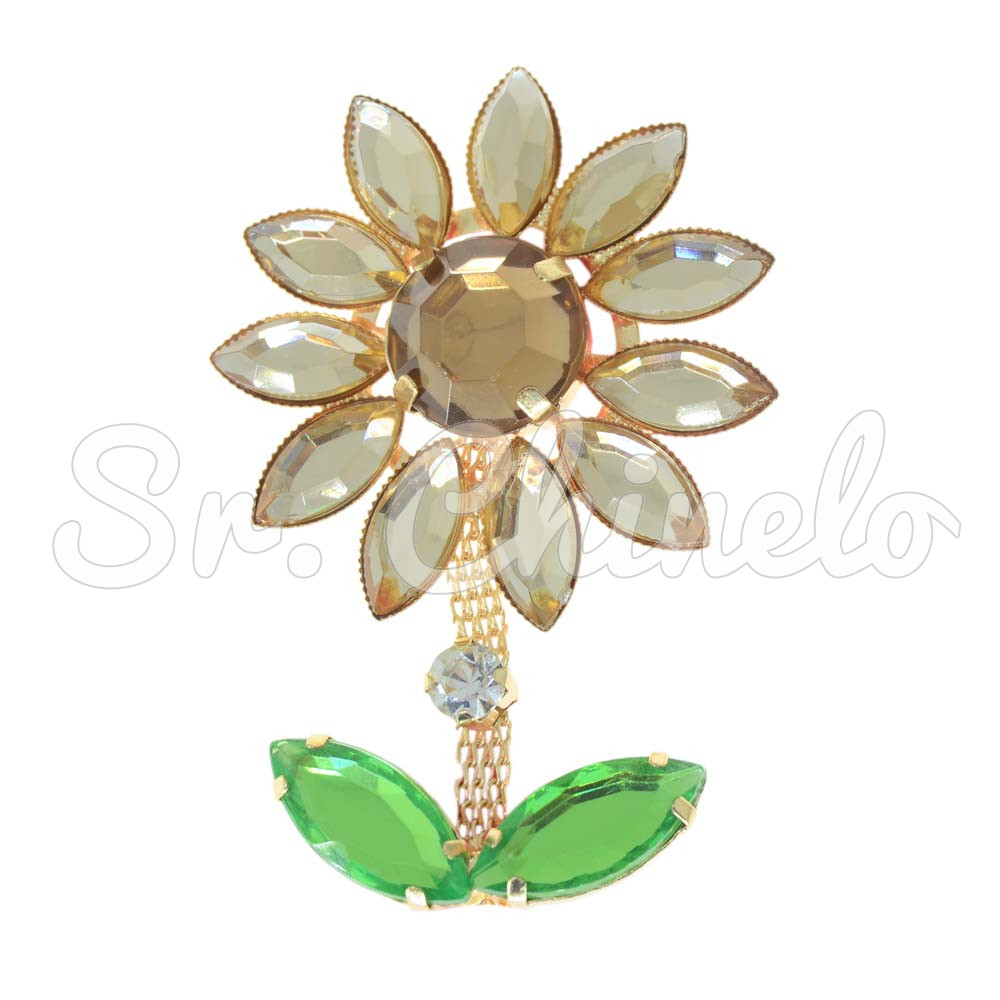 Cabedal Girassol, Banhado, Rebite, Marrom/Dourado/Verde