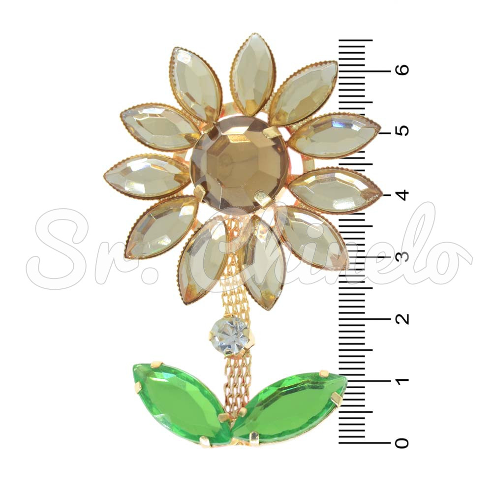 Cabedal Girassol, Banhado, Rebite, Marrom/Dourado/Verde