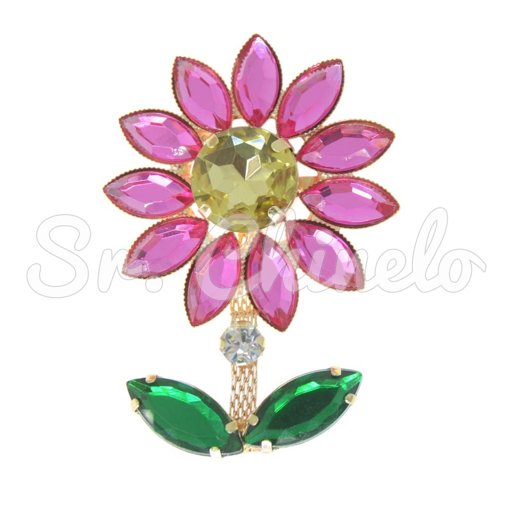 Cabedal Girassol, Banhado, Rebite, Rosa/Dourado/Verde