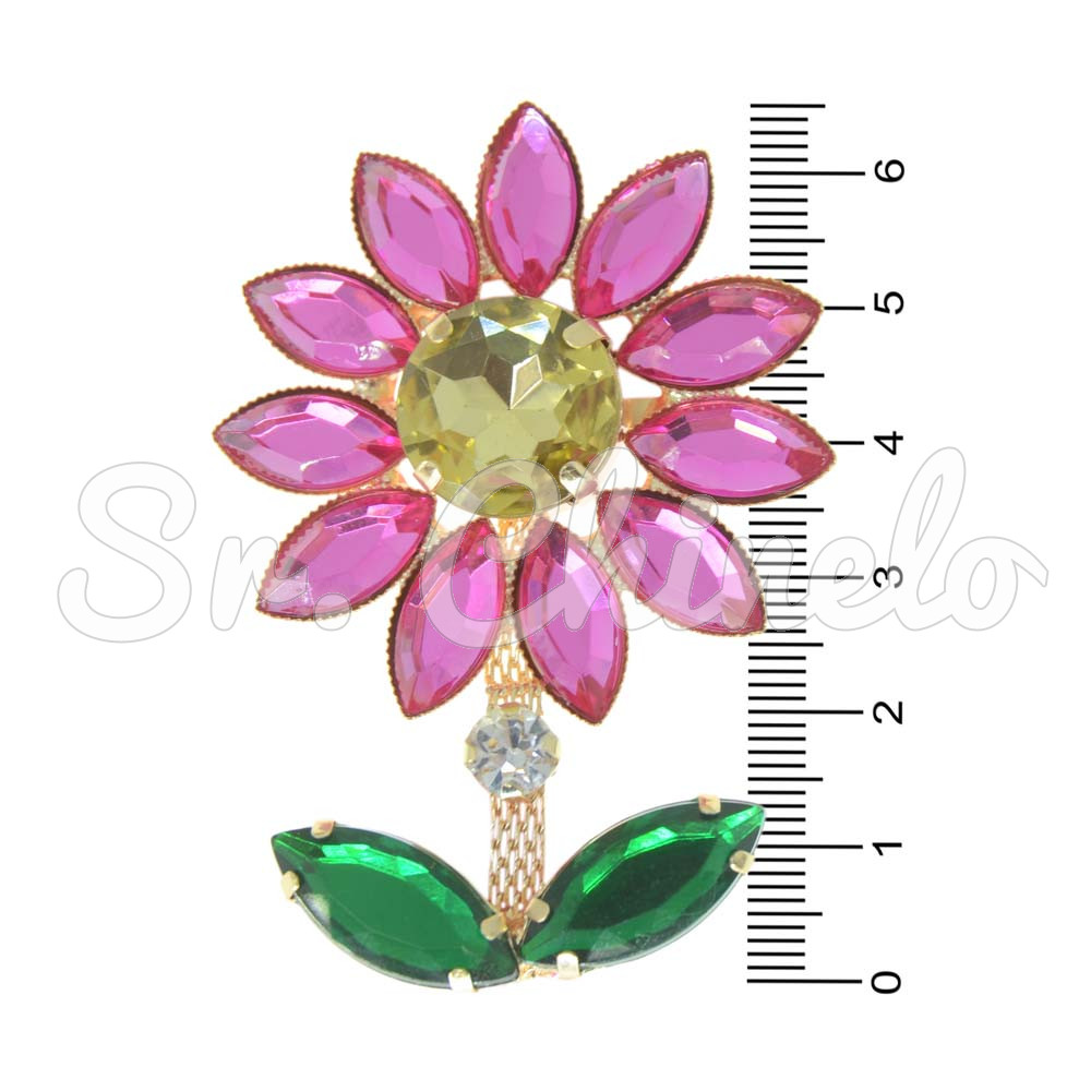 Cabedal Girassol, Banhado, Rebite, Rosa/Dourado/Verde