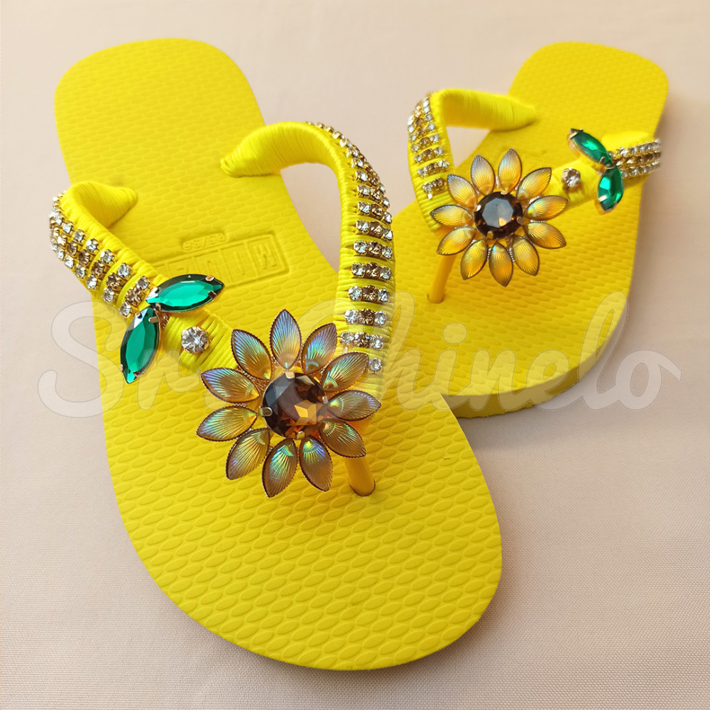 Cabedal Girassol, Banhado, Rebite, Branco/Amarelo/Verde