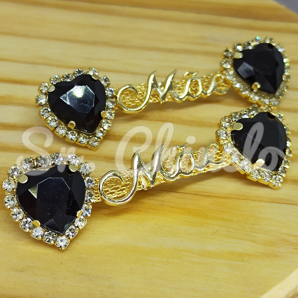 Cabedal Mãe, Coração com Strass, Banhado, Rebite