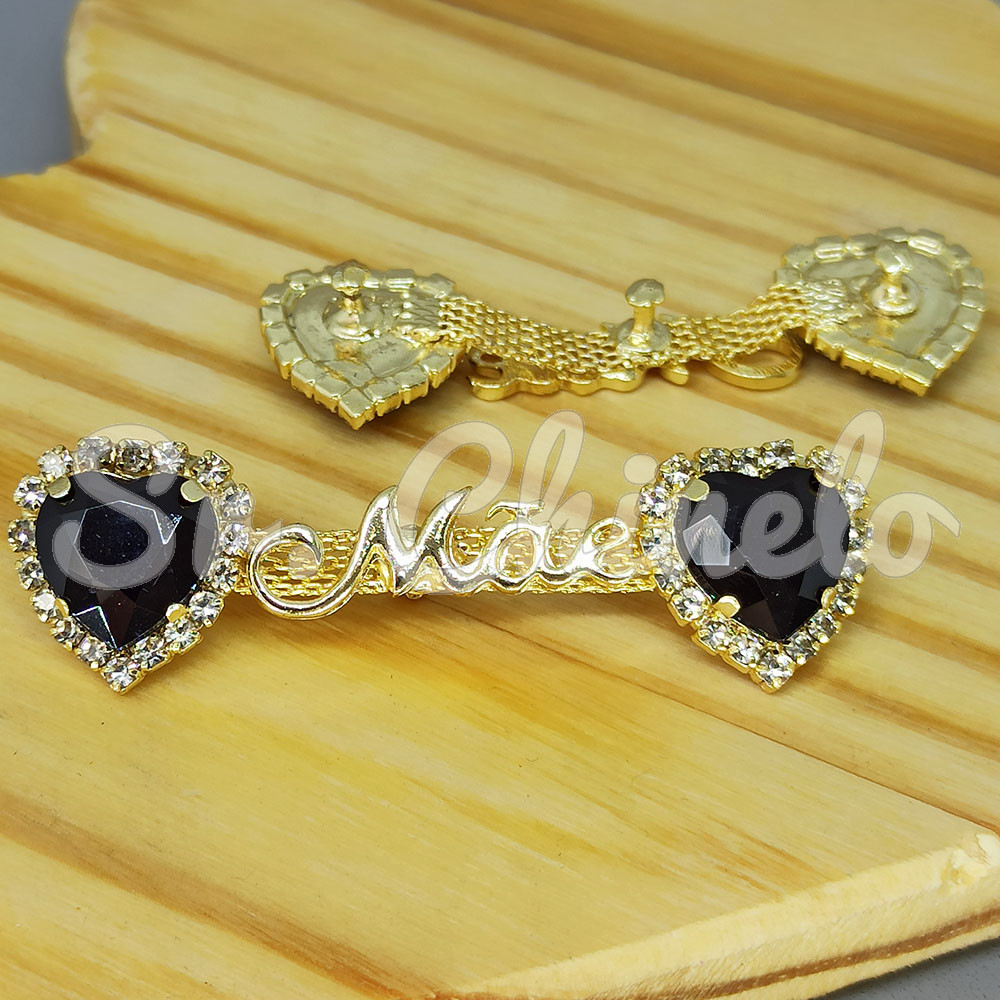 Cabedal Mãe, Coração com Strass, Banhado, Rebite, Preto