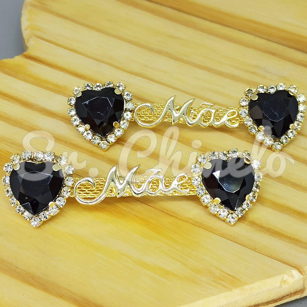 Cabedal Mãe, Coração com Strass, Banhado, Rebite