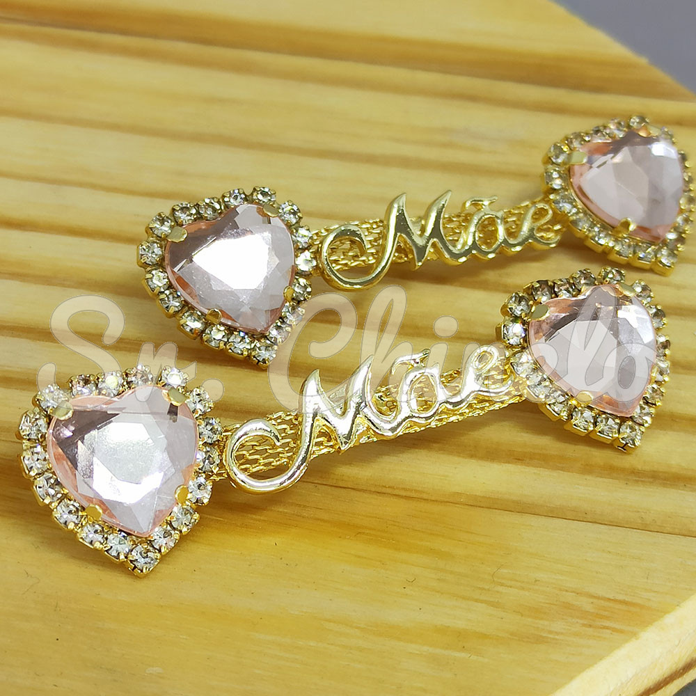 Cabedal Mãe, Coração com Strass, Banhado, Rebite