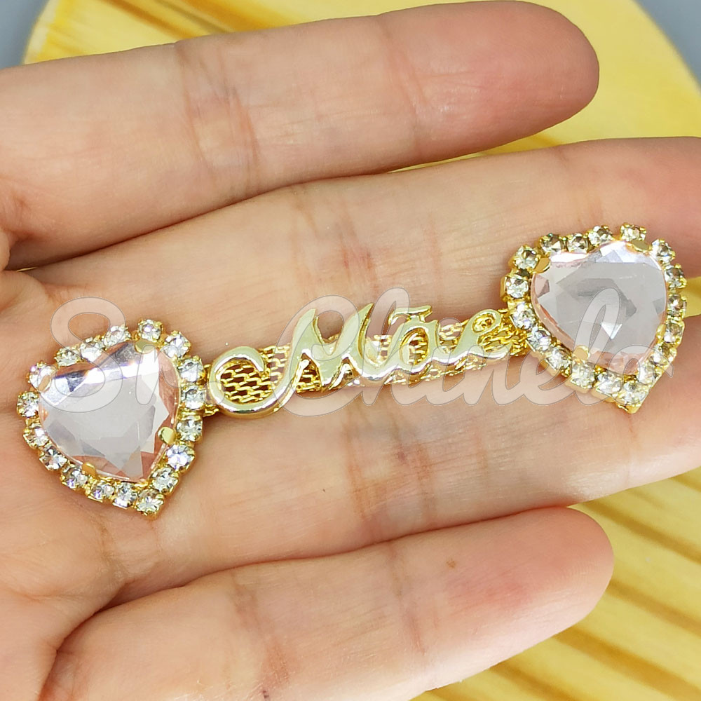 Cabedal Mãe, Coração com Strass, Banhado, Rebite
