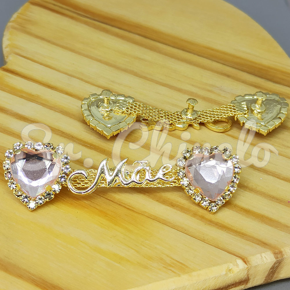 Cabedal Mãe, Coração com Strass, Banhado, Rebite