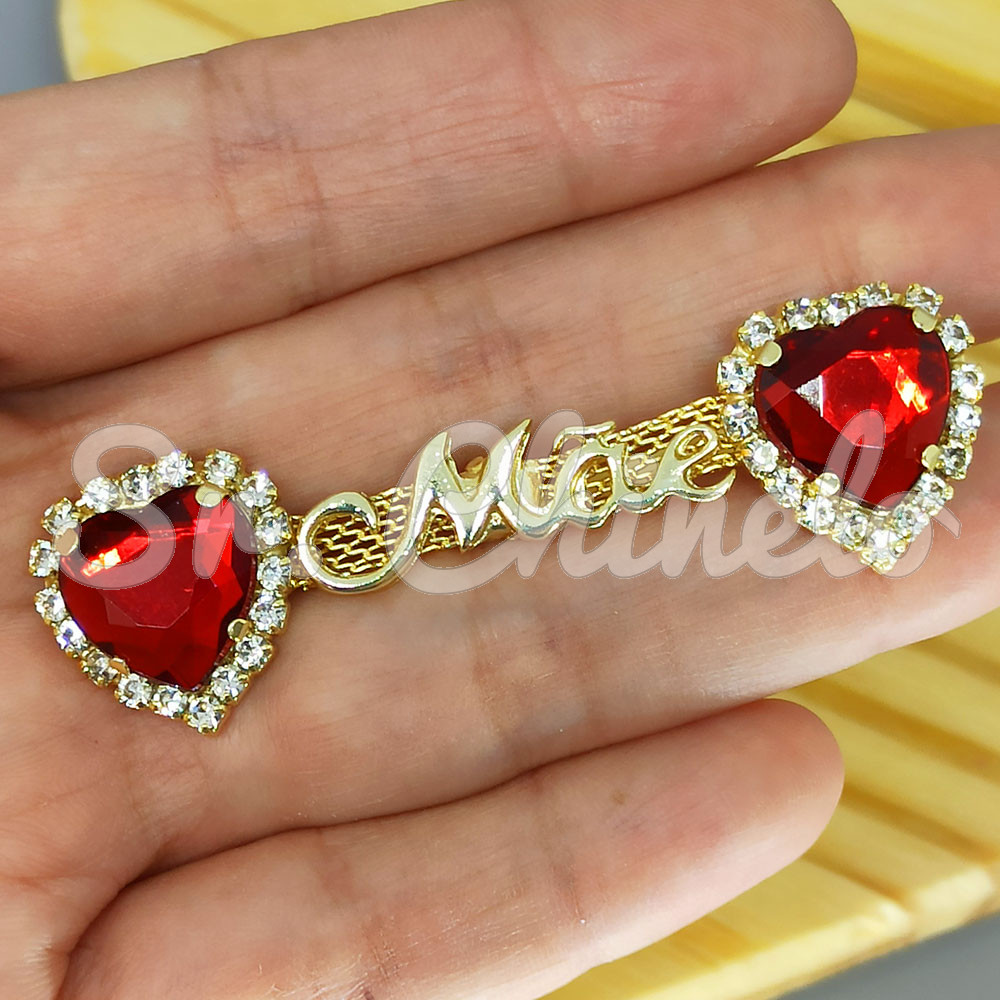 Cabedal Mãe, Coração com Strass, Banhado, Rebite
