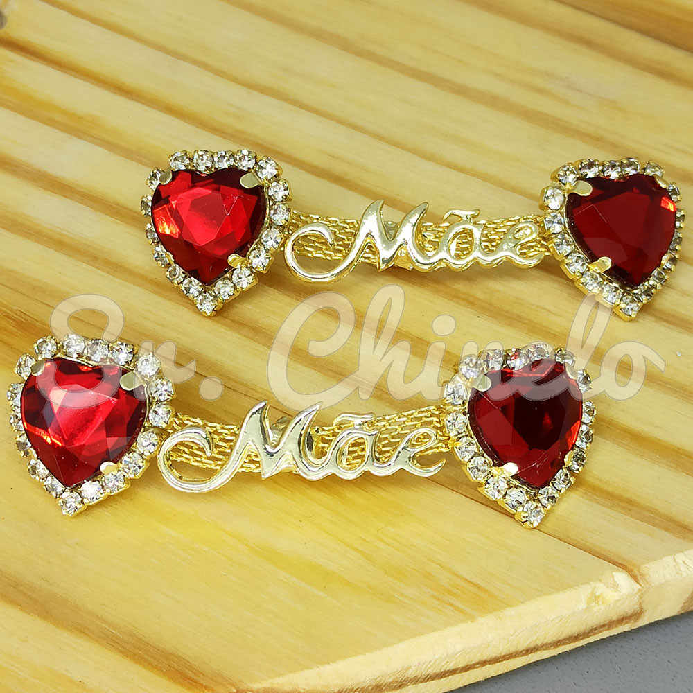 Cabedal Mãe, Coração com Strass, Banhado, Rebite
