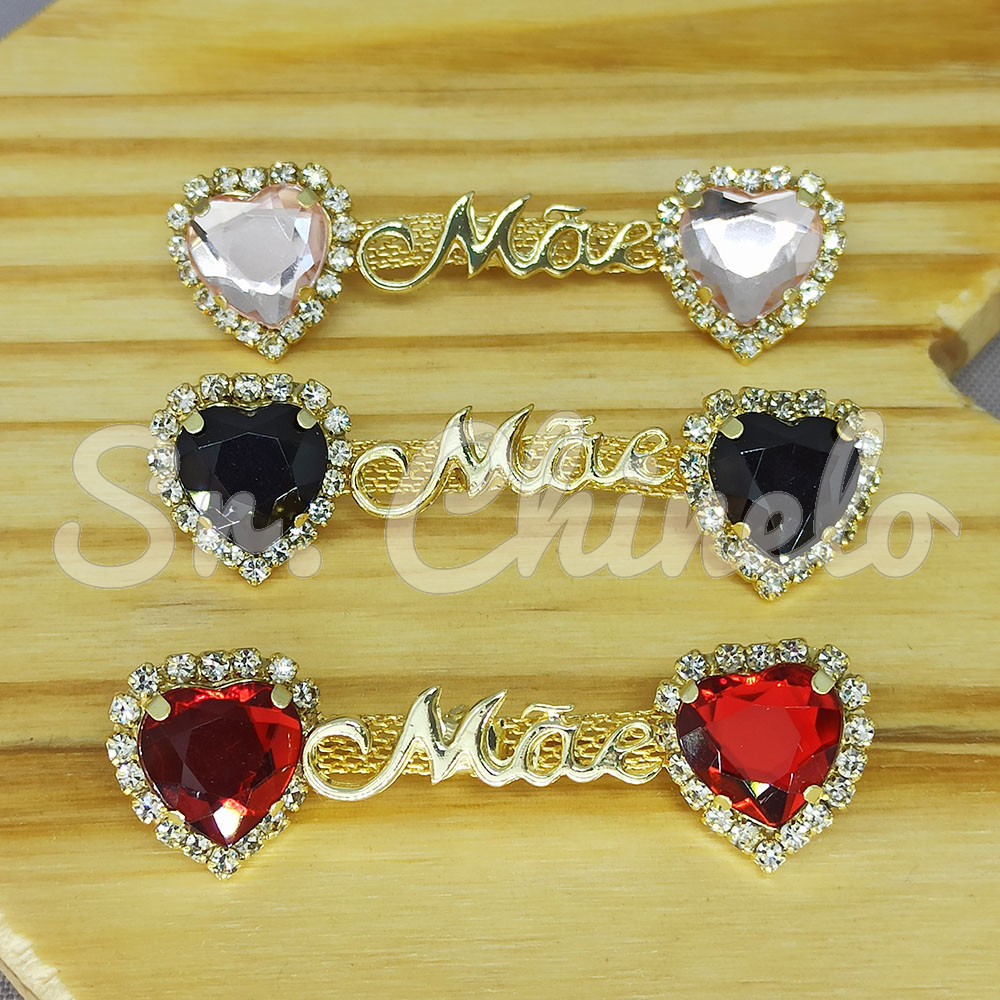 Cabedal Mãe, Coração com Strass, Banhado, Rebite