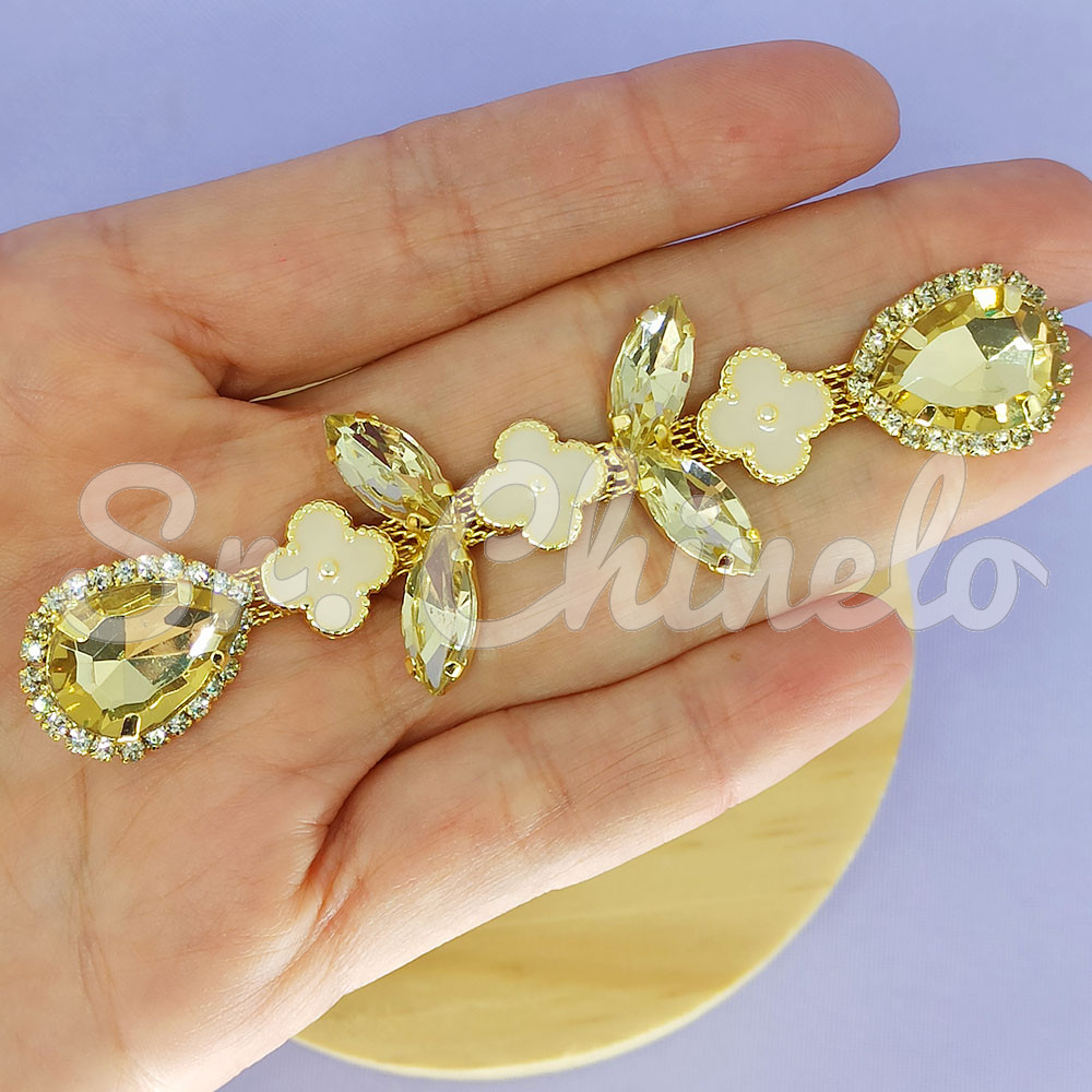 Cabedal Sophia, Banhado, Rebite, Amarelo Dourado