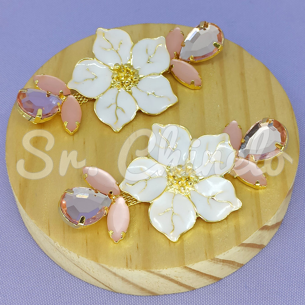 Cabedal Amélia, Banhado, Rebite, Branco e Rosa Vintage