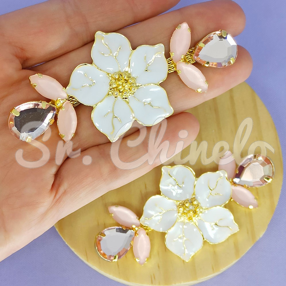 Cabedal Amélia, Banhado, Rebite, Branco e Rosa Vintage