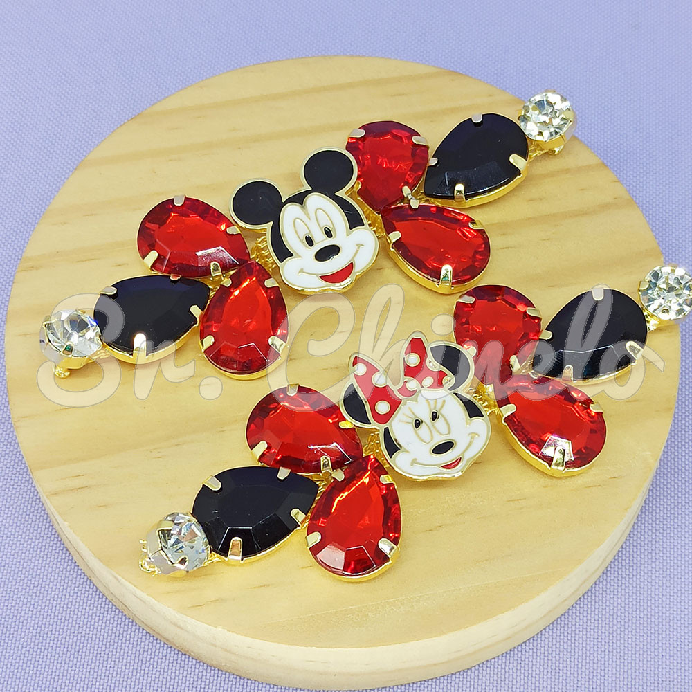 Cabedal Minnie e Mickey, Banhado, Rebite, Vermelho e Preto