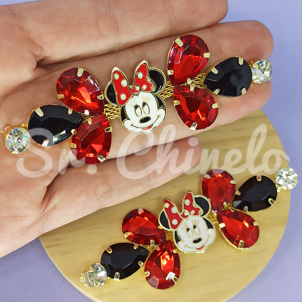 Cabedal Minnie, Banhado, Rebite, Vermelho e Preto