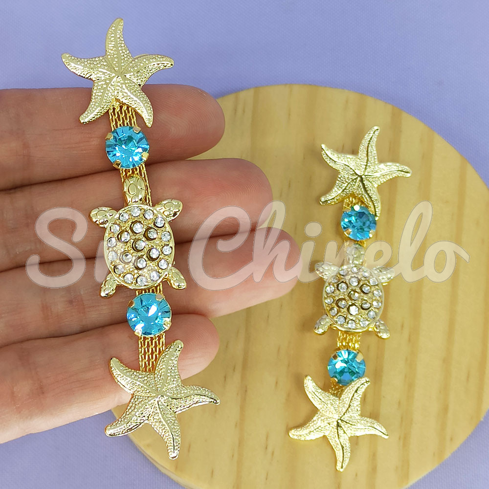 Cabedal Tartaruga e Estrela do Mar, Banhado, Rebite, Azul Tiffany