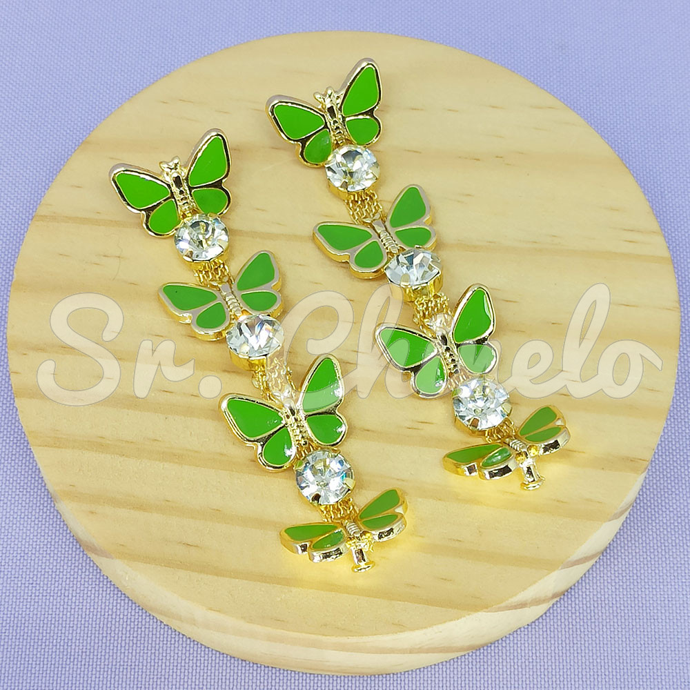 Cabedal Alícia, Banhado, Rebite, Borboletas, Verde