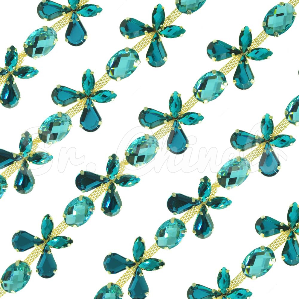 Cabedal em Metro, Banhado, Borboletas, Turquesa/Azul Tiffany