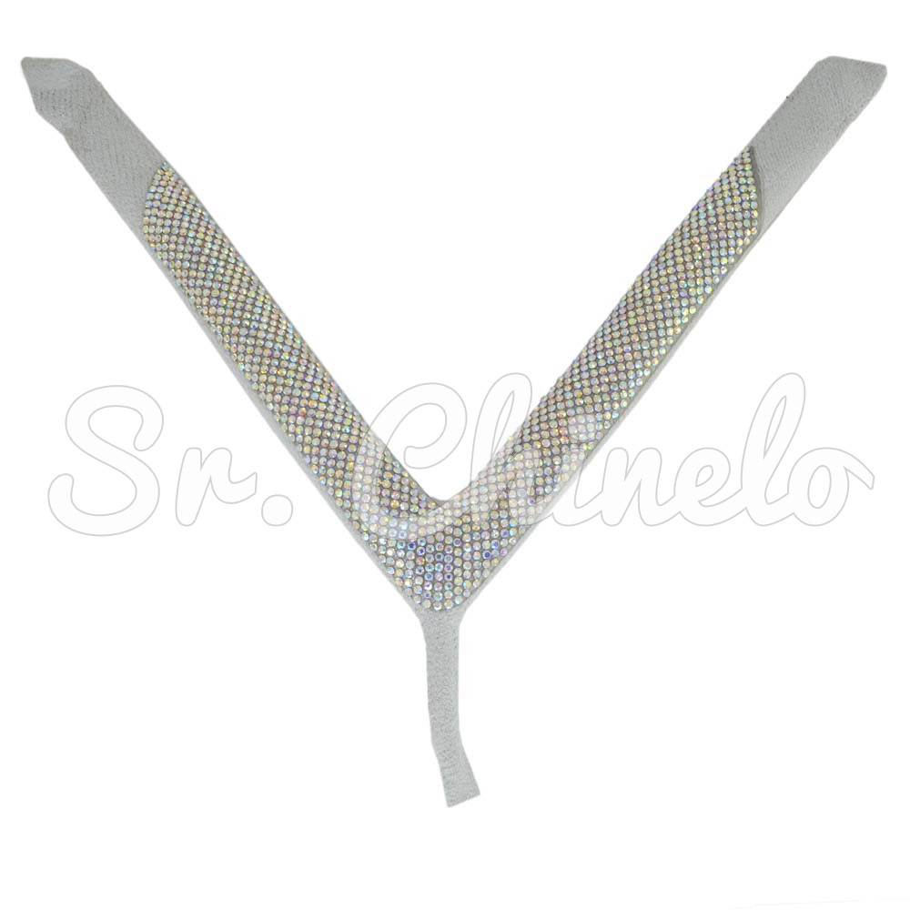 Cabedal Paulina, Tecido com Strass, Formato em V, Pronto para Aplicação em Solas, Branco/Furtacor