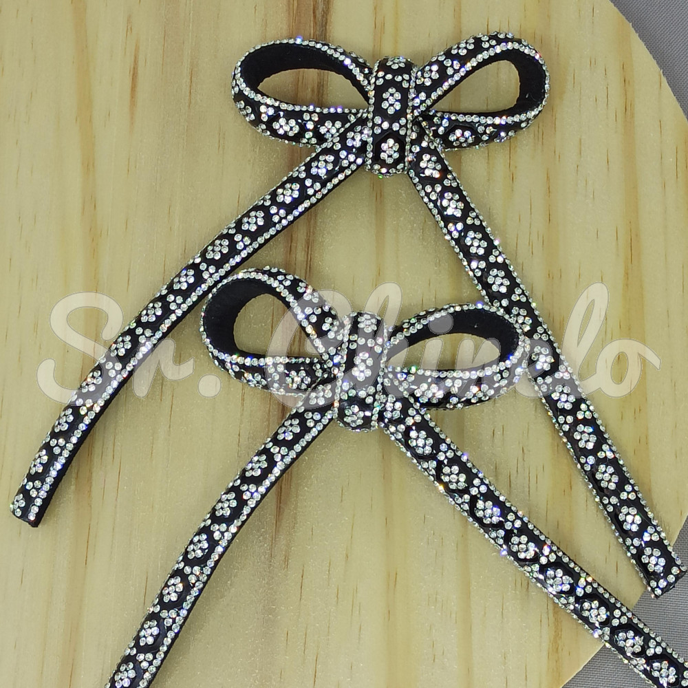 Cabedal 74002 Laço Meia Cana 10mm, Tecido, Preto/Cristal