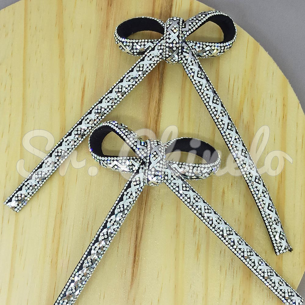 Cabedal 74003 Laço Meia Cana 10mm, Tecido, Preto/Cristal
