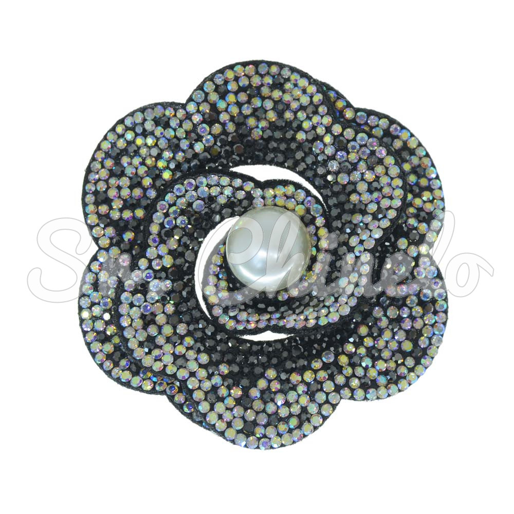 Cabedal Eloá, Flor Camadas com Pérola, Tecido, Preto/Furtacor