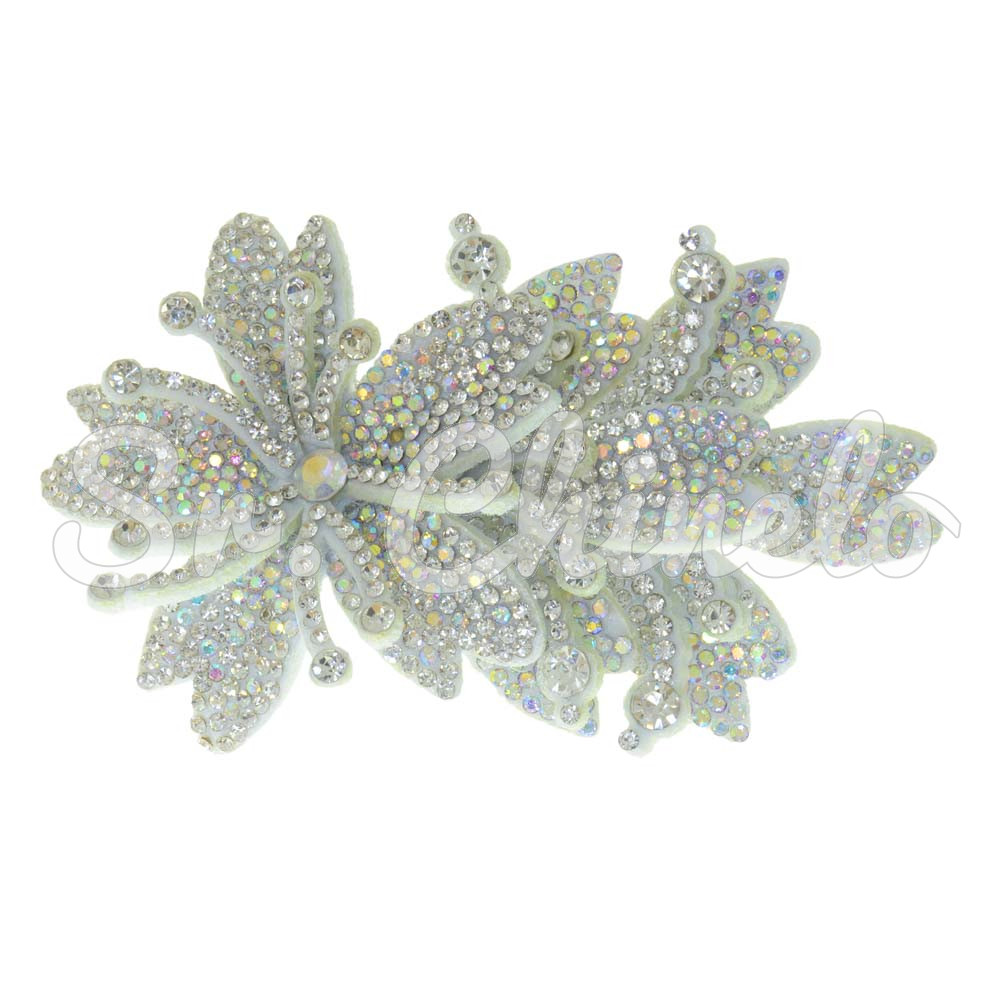 Cabedal Miriam, Três Flores com Strass, Tecido, Branco/Furtacor