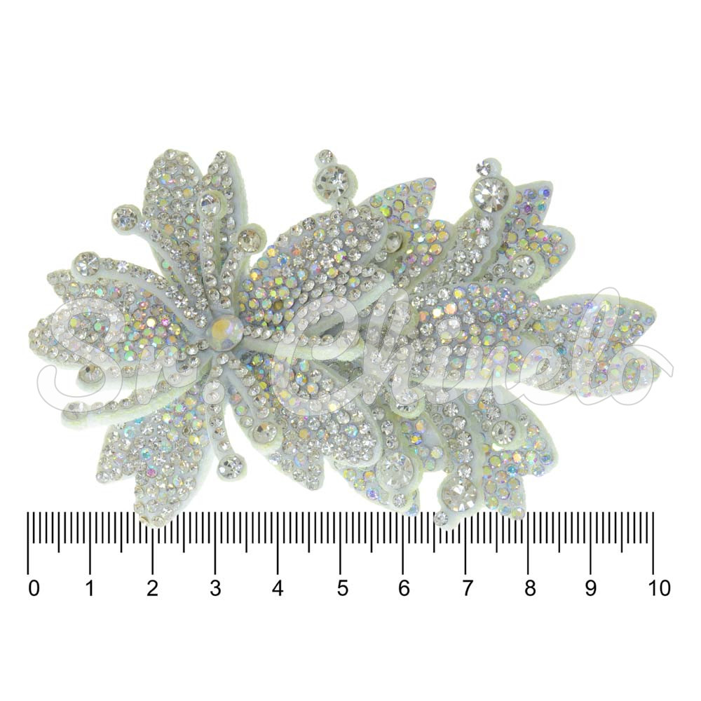Cabedal Miriam, Três Flores com Strass, Tecido, Branco/Furtacor