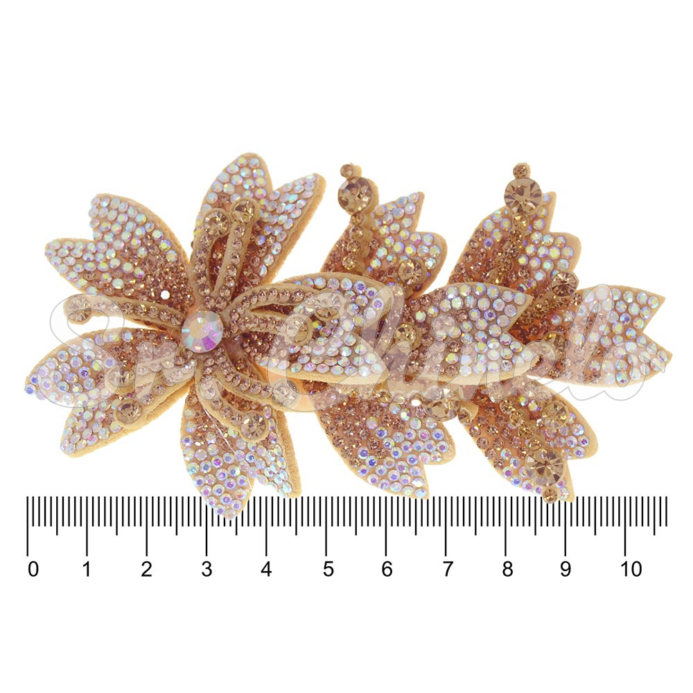 Cabedal Miriam, Três Flores com Strass, Tecido, Rosê Furtacor
