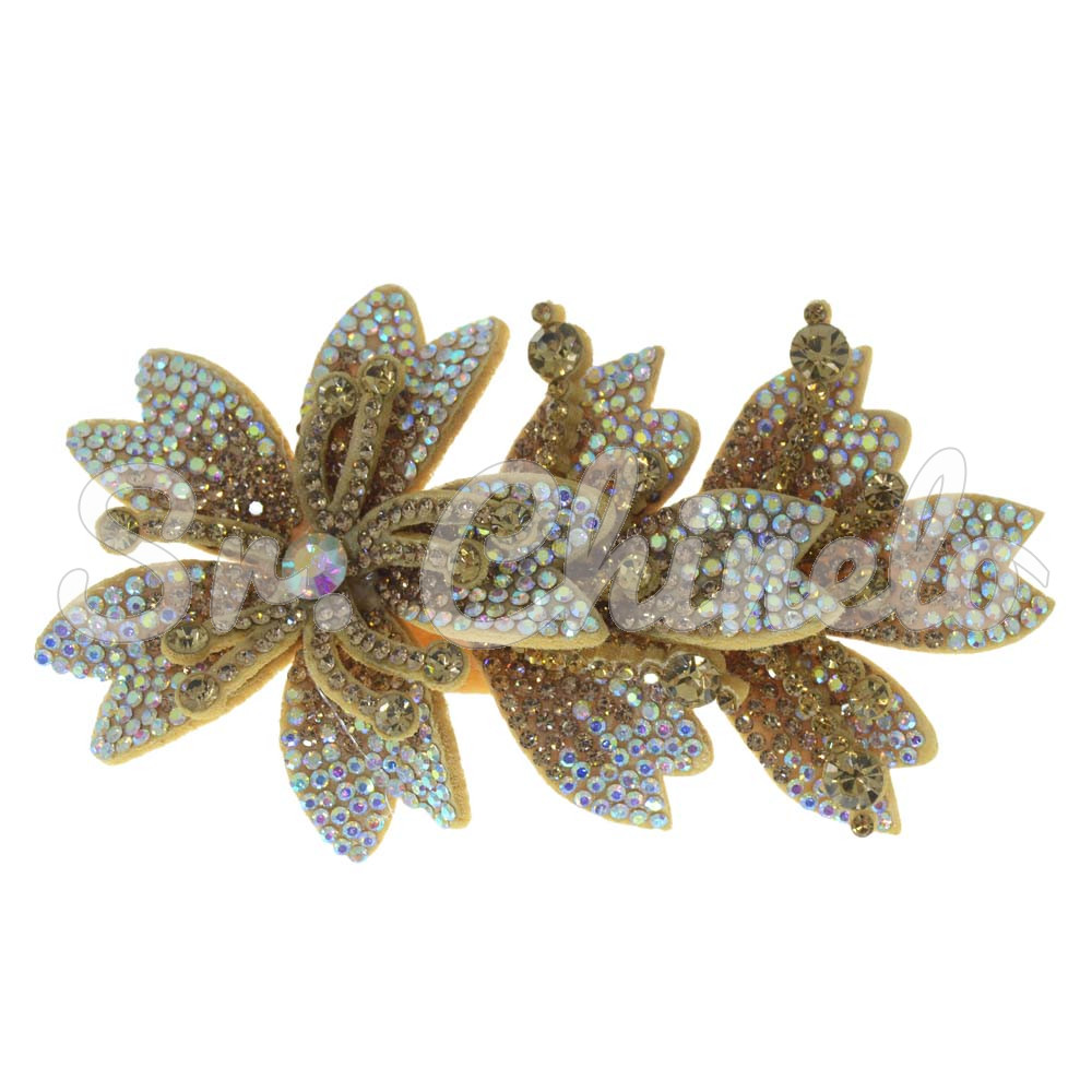 Cabedal Miriam, Três Flores com Strass, Tecido, Rose Gold/Furtacor