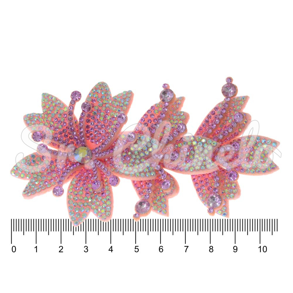 Cabedal Miriam, Três Flores com Strass, Tecido, Rosa Claro/Furtacor