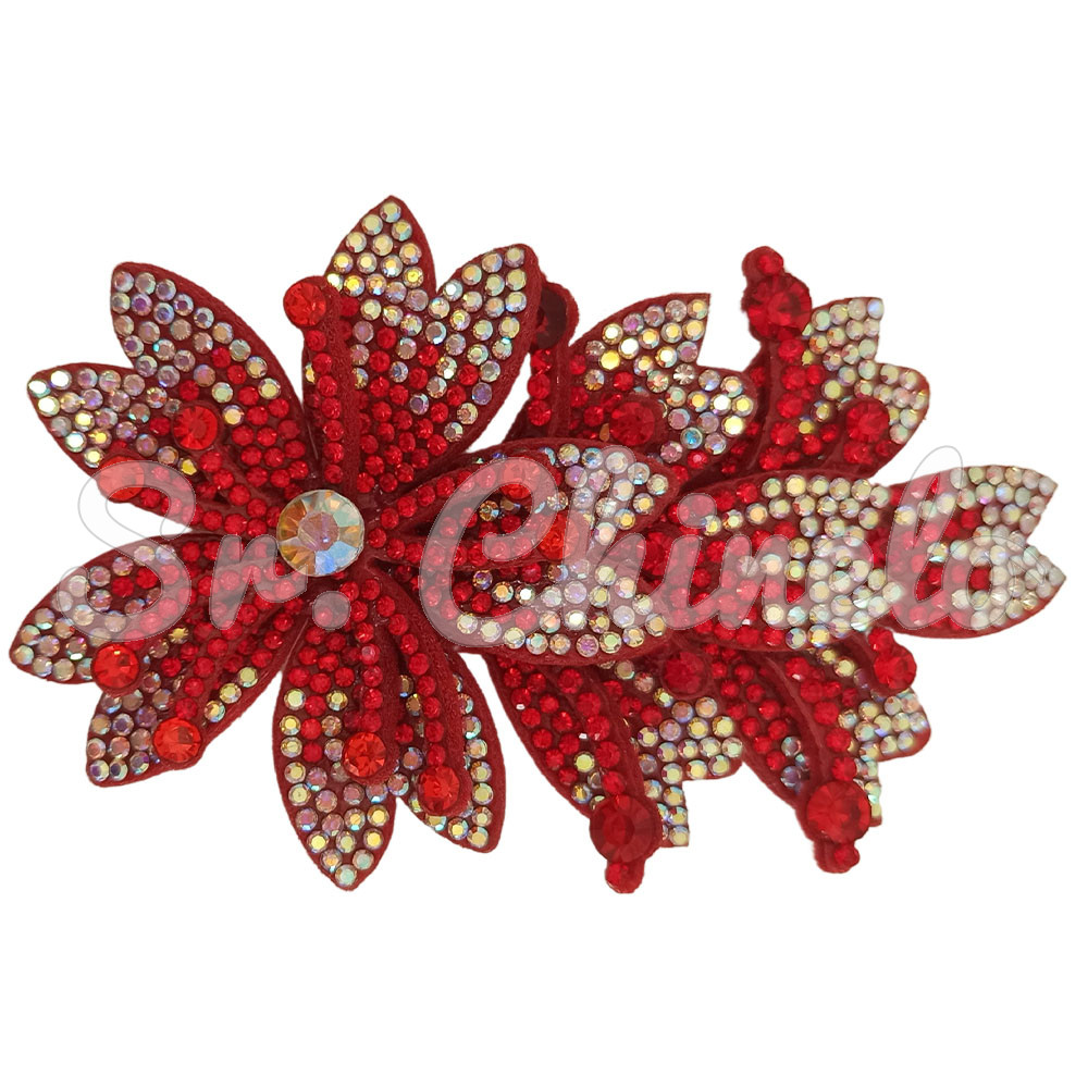 Cabedal Miriam, Três Flores com Strass, Tecido, Vermelho/Furtacor