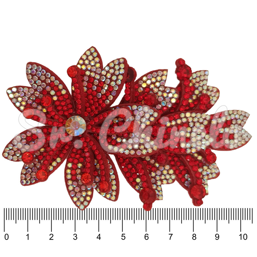 Cabedal Miriam, Três Flores com Strass, Tecido, Vermelho/Furtacor