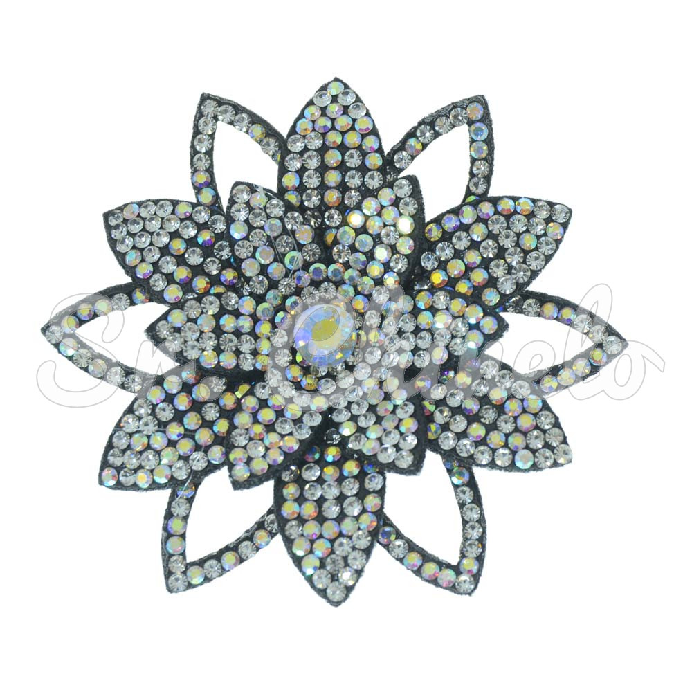 Cabedal Sandra, Flor com Strass, Tecido, Preto/Furtacor