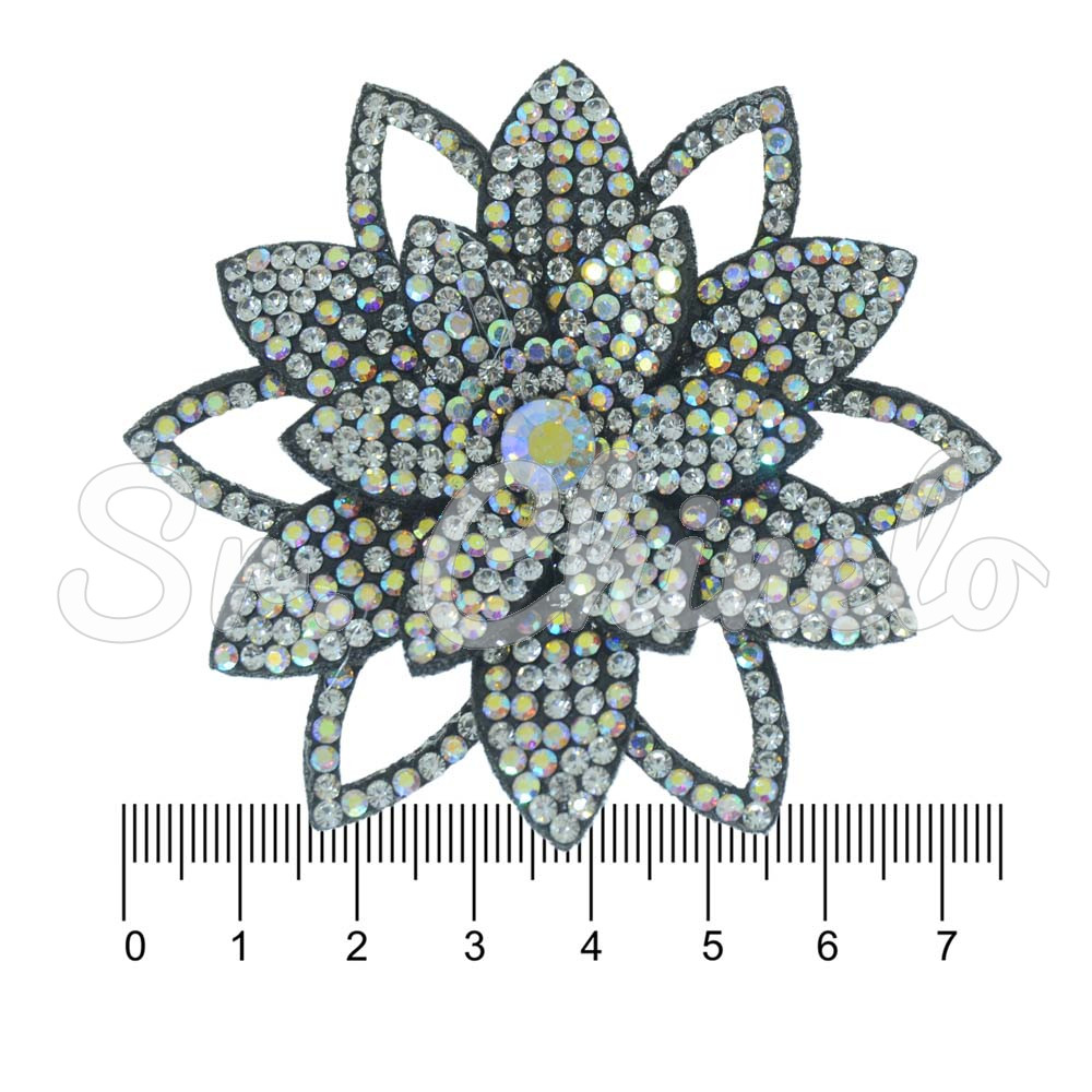 Cabedal Sandra, Flor com Strass, Tecido, Preto/Furtacor
