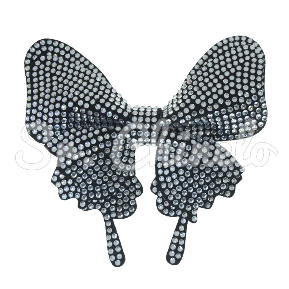 Cabedal Fabi, Laço com Strass, Tecido, Preto/Cristal
