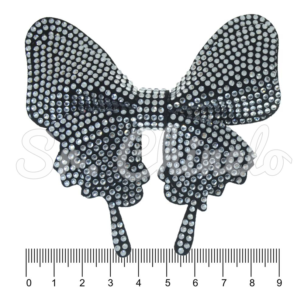 Cabedal Fabi, Laço com Strass, Tecido, Preto/Cristal