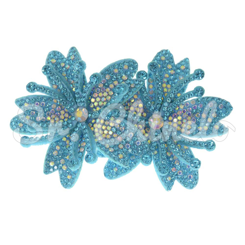 Cabedal Mavie, Duas Flores com Strass, Tecido, Azul Tiffany Furtacor