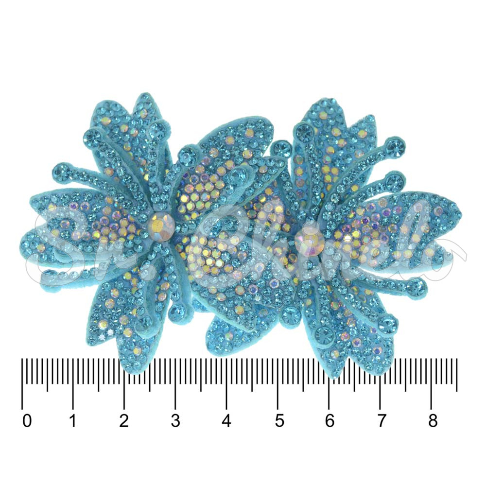 Cabedal Mavie, Duas Flores com Strass, Tecido, Azul Tiffany Furtacor